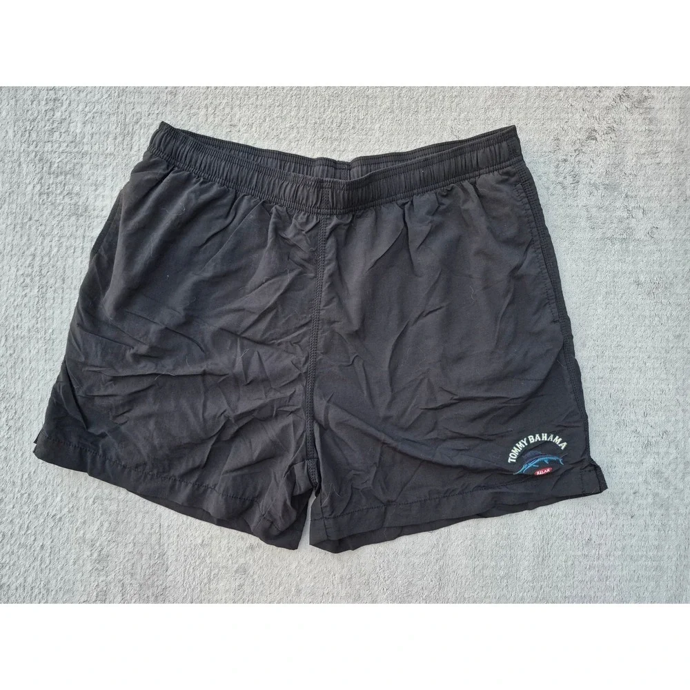 Tommy Bahama Relax Mens Black Swim Trunks Board Shorts Mesh Liner L 5in Inseam